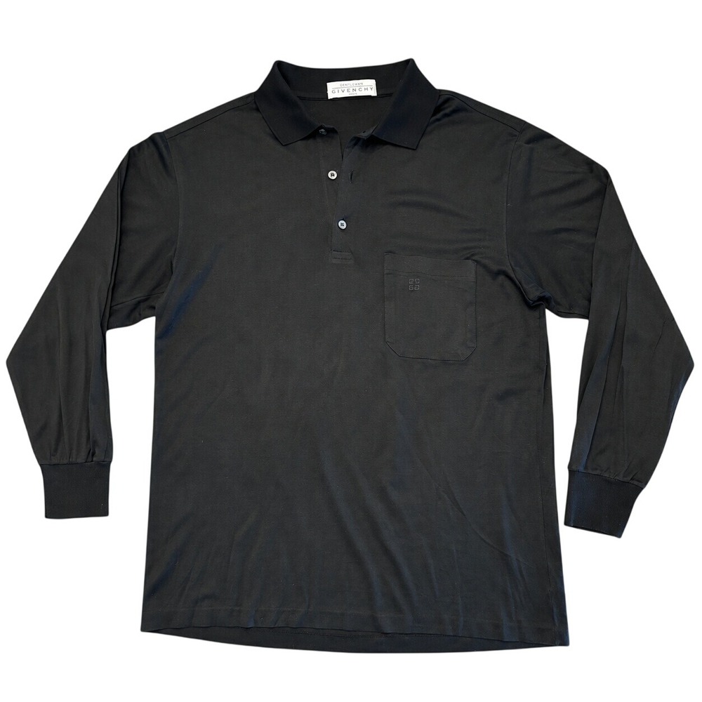 Givenchy Polo‎ Shirt Size Med Men Black L/S Gentleman Paris Logo Classic Luxury